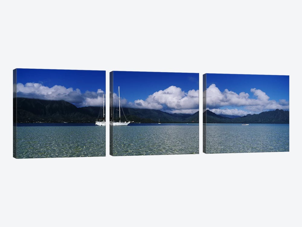 Lone Sailboat, Kane'ohe Bay, Oahu, Hawaii, USA by Panoramic Images 3-piece Canvas Wall Art