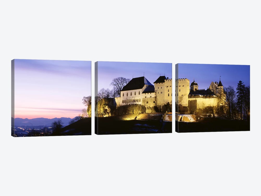 Lenzburg Castle At Night, Lenzburg, Aargau, Switzerland by Panoramic Images 3-piece Canvas Art Print