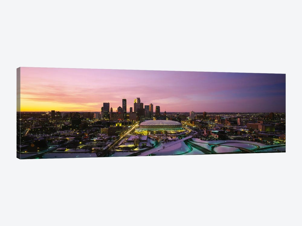 Skyscrapers lit up at sunsetMinneapolis, Minnesota, USA by Panoramic Images 1-piece Canvas Wall Art
