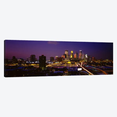 Skyscrapers lit up at duskMinneapolis, Minnesota, USA Canvas Print #PIM2893} by Panoramic Images Canvas Art