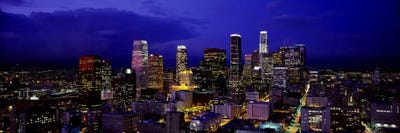 Skyscrapers lit up at nightCity of Los Angeles, California, USA by Panoramic Images multi panel art