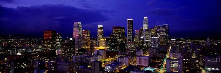 Skyscrapers lit up at nightCity of Los Angeles, California, USA