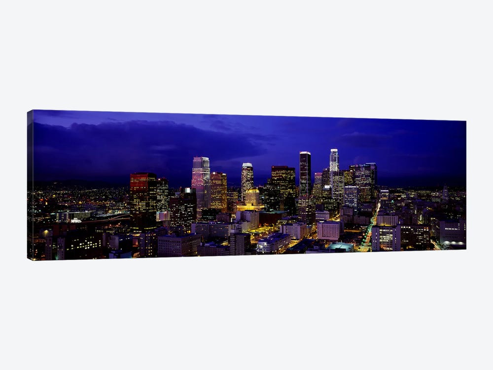 Skyscrapers lit up at nightCity of Los Angeles, California, USA by Panoramic Images 1-piece Canvas Print