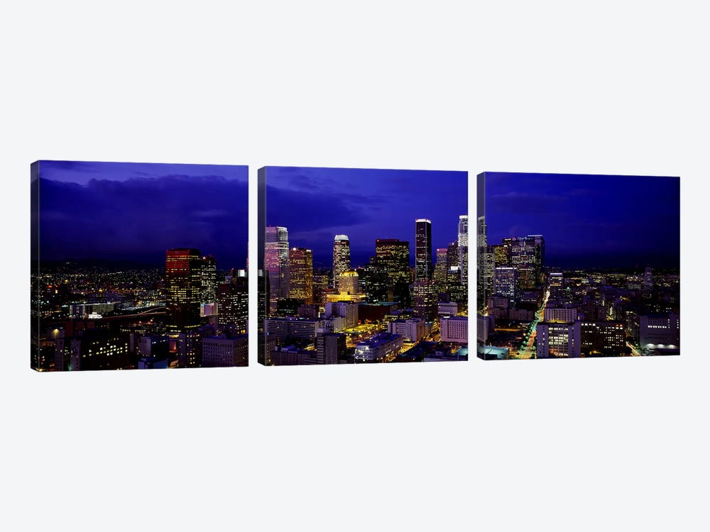 Skyscrapers lit up at nightCity of Los Angeles, California, USA by Panoramic Images 3-piece Canvas Art Print