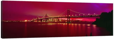 Suspension bridge lit up at nightBay Bridge, San Francisco, California, USA Canvas Art Print - California Art