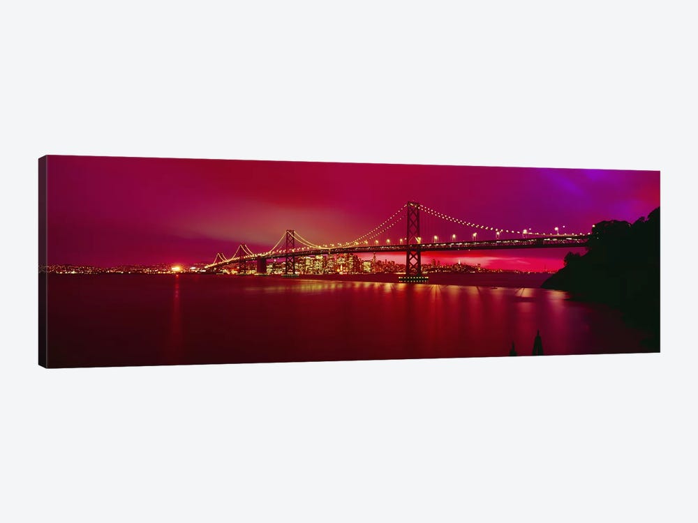 Suspension bridge lit up at nightBay Bridge, San Francisco, California, USA by Panoramic Images 1-piece Canvas Artwork