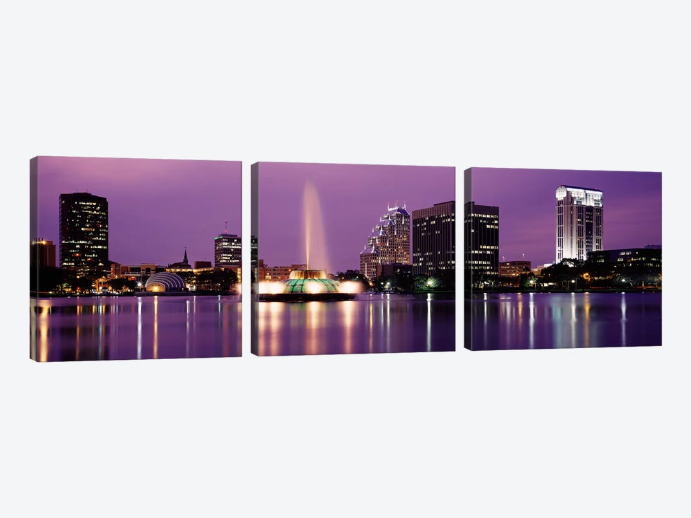 View Of A City Skyline At Night, Orlando, Florida, USA by Panoramic Images 3-piece Art Print