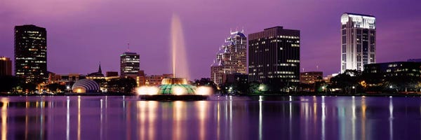 Fountains: View Of A City Skyline At Night, Orlando, Florida, USA by Panoramic Images