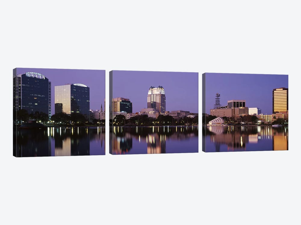 Office Buildings Along The Lake, Lake Eola, Orlando, Florida, USA by Panoramic Images 3-piece Canvas Wall Art