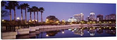 Reflection Of Buildings In The Lake, Lake Luceme, Orlando, Florida, USA Canvas Art Print - Orlando Art
