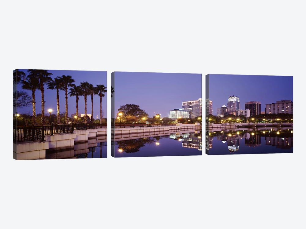 Reflection Of Buildings In The Lake, Lake Luceme, Orlando, Florida, USA by Panoramic Images 3-piece Canvas Art