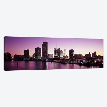 Buildings lit up at duskBiscayne Bay, Miami, Miami-Dade county, Florida, USA Canvas Print #PIM2916} by Panoramic Images Canvas Wall Art