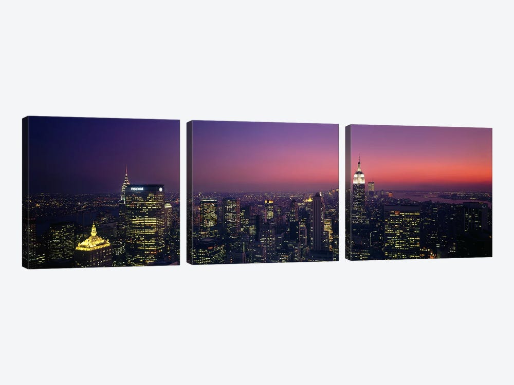 Twilight, Aerial, NYC, New York City, New York State, USA by Panoramic Images 3-piece Canvas Art