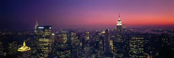 City Sunrises & Sunsets: Twilight, Aerial, NYC, New York City, New York State, USA by Panoramic Images
