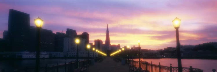 Illuminated lampposts on a pierSan Francisco, California, USA by Panoramic Images wall art