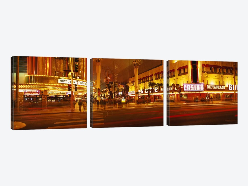Casino lit up at nightFremont Street, Las Vegas, Nevada, USA by Panoramic Images 3-piece Canvas Art