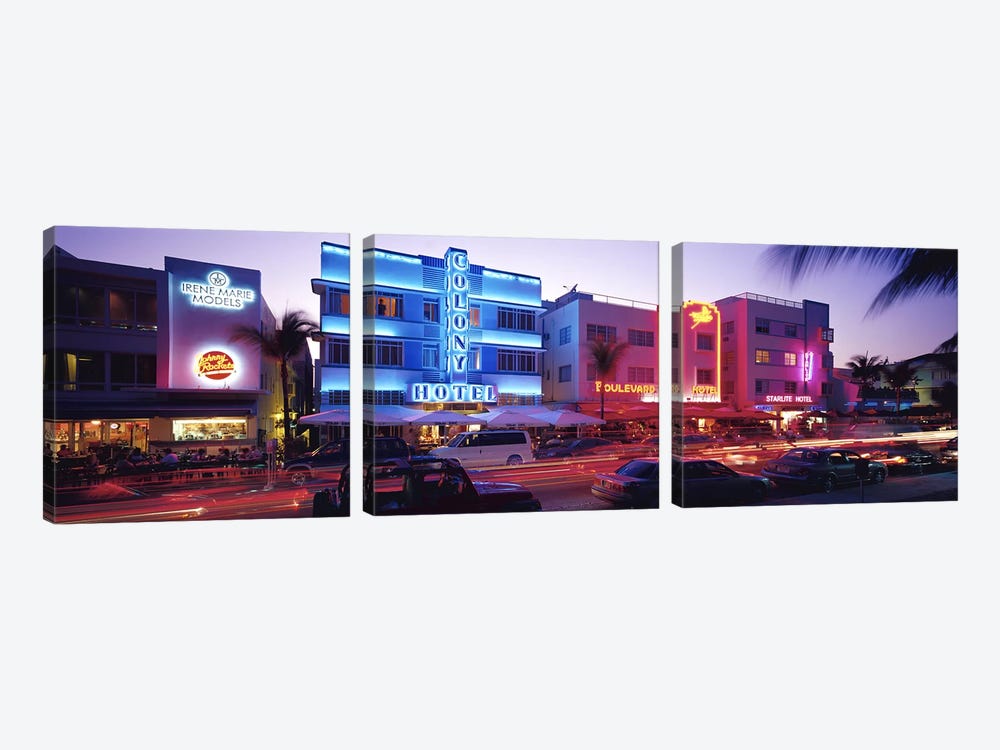 Ocean Drive South Beach Miami FL USA by Panoramic Images 3-piece Canvas Art Print