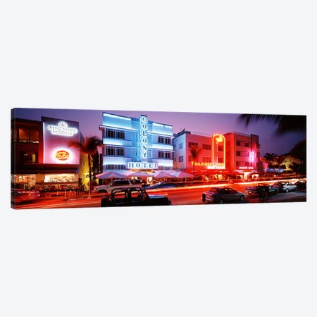 Buildings Lit Up At NightSouth Beach, Miami Beach, Florida, USA Canvas Print #PIM2946} by Panoramic Images Art Print