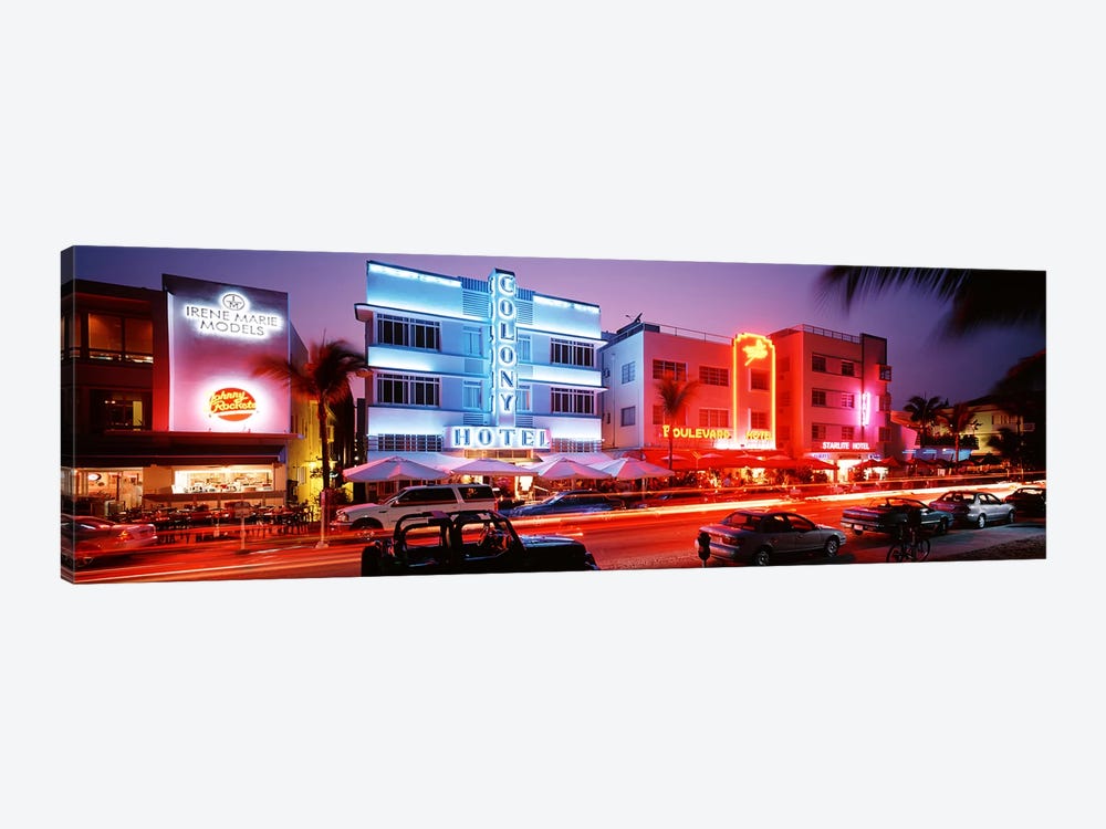 Buildings Lit Up At NightSouth Beach, Miami Beach, Florida, USA by Panoramic Images 1-piece Canvas Art