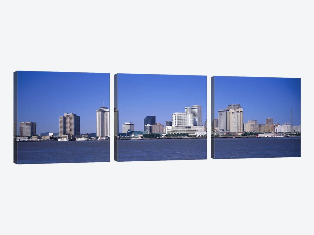 Buildings at the waterfront, Mississippi River, New Orleans, Louisiana, USA by Panoramic Images 3-piece Canvas Artwork