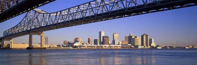 Low angle view of bridges across a river, Crescent City Connection Bridge, Mississippi River, New Orleans, Louisiana, USA by Panoramic Images canvas print
