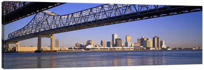 Low angle view of bridges across a river, Crescent City Connection Bridge, Mississippi River, New Orleans, Louisiana, USA Canvas Art Print - New Orleans Art