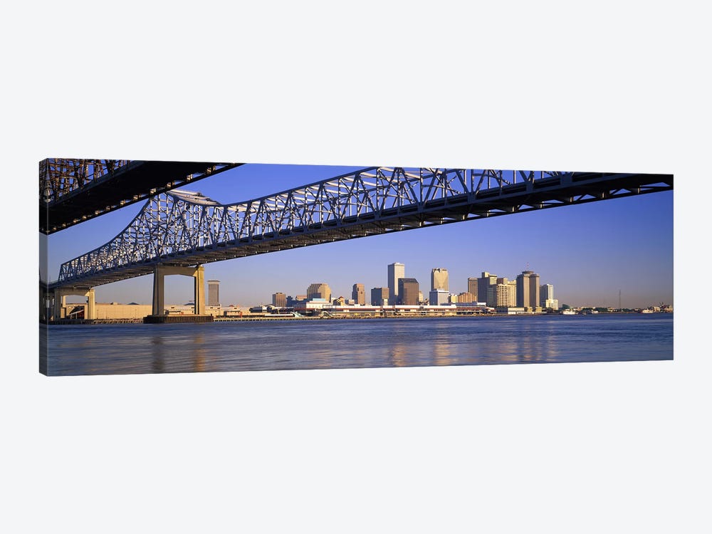 Low angle view of bridges across a river, Crescent City Connection Bridge, Mississippi River, New Orleans, Louisiana, USA by Panoramic Images 1-piece Canvas Artwork