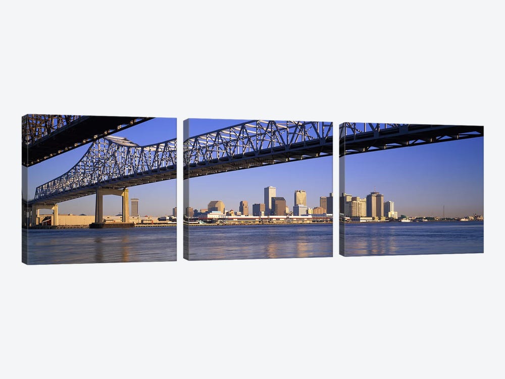 Low angle view of bridges across a river, Crescent City Connection Bridge, Mississippi River, New Orleans, Louisiana, USA by Panoramic Images 3-piece Canvas Wall Art