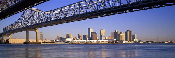 New Orleans: Low angle view of bridges across a river, Crescent City Connection Bridge, Mississippi River, New Orleans, Louisiana, USA by Panoramic Images