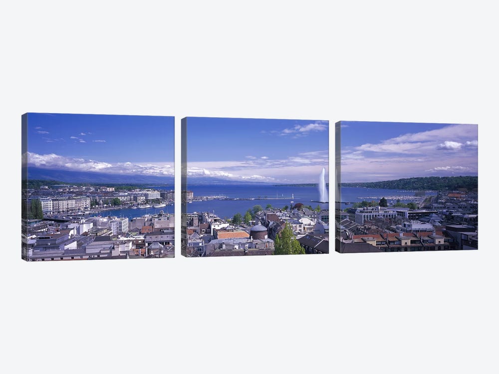 Shoreline Landscape, Lake Geneva, Geneva, Switzerland by Panoramic Images 3-piece Canvas Art