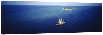 High angle view of a sailboat in the ocean, Heron Island, Great Barrier Reef, Queensland, Australia Canvas Art Print - Island Art