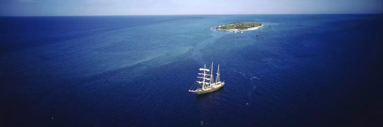 High angle view of a sailboat in the ocean, Heron Island, Great Barrier Reef, Queensland, Australia