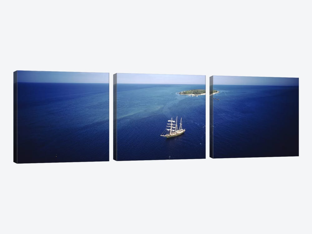 High angle view of a sailboat in the ocean, Heron Island, Great Barrier Reef, Queensland, Australia by Panoramic Images 3-piece Canvas Wall Art