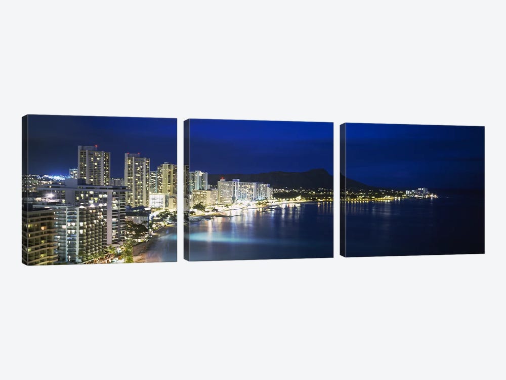 Buildings On The Waterfront, Waikiki, Honolulu, Oahu, Hawaii, USA by Panoramic Images 3-piece Canvas Art