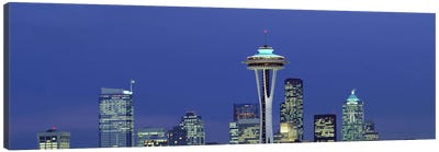 Buildings in a city lit up at night, Space Needle, Seattle, King County, Washington State, USA Canvas Art Print - Tower Art