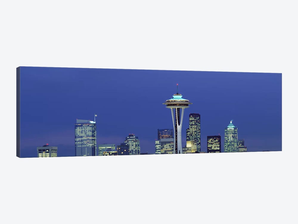 Buildings in a city lit up at night, Space Needle, Seattle, King County, Washington State, USA by Panoramic Images 1-piece Canvas Art Print
