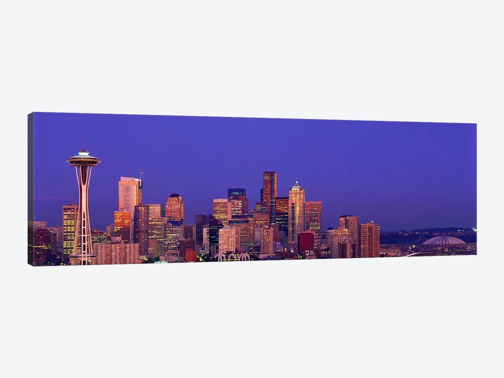USA, Washington, Seattle, cityscape at twilight by Panoramic Images 1-piece Canvas Artwork