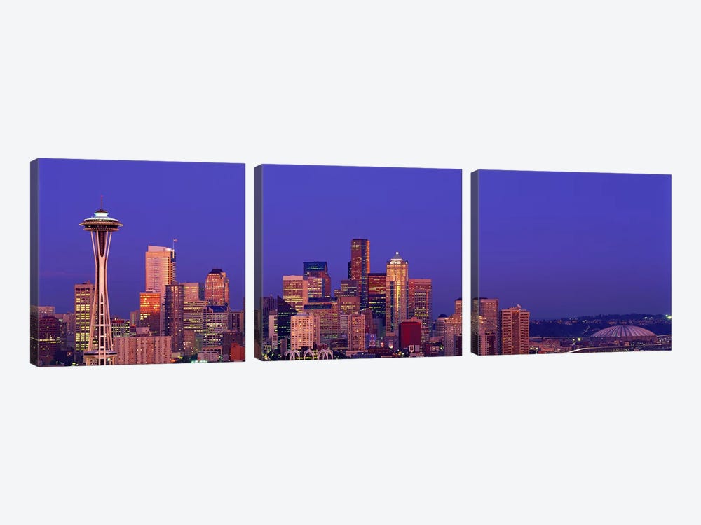 USA, Washington, Seattle, cityscape at twilight by Panoramic Images 3-piece Canvas Wall Art