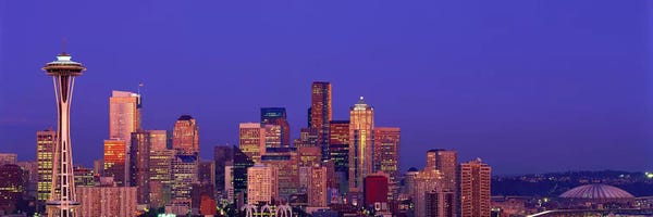 Seattle Skylines: USA, Washington, Seattle, cityscape at twilight by Panoramic Images