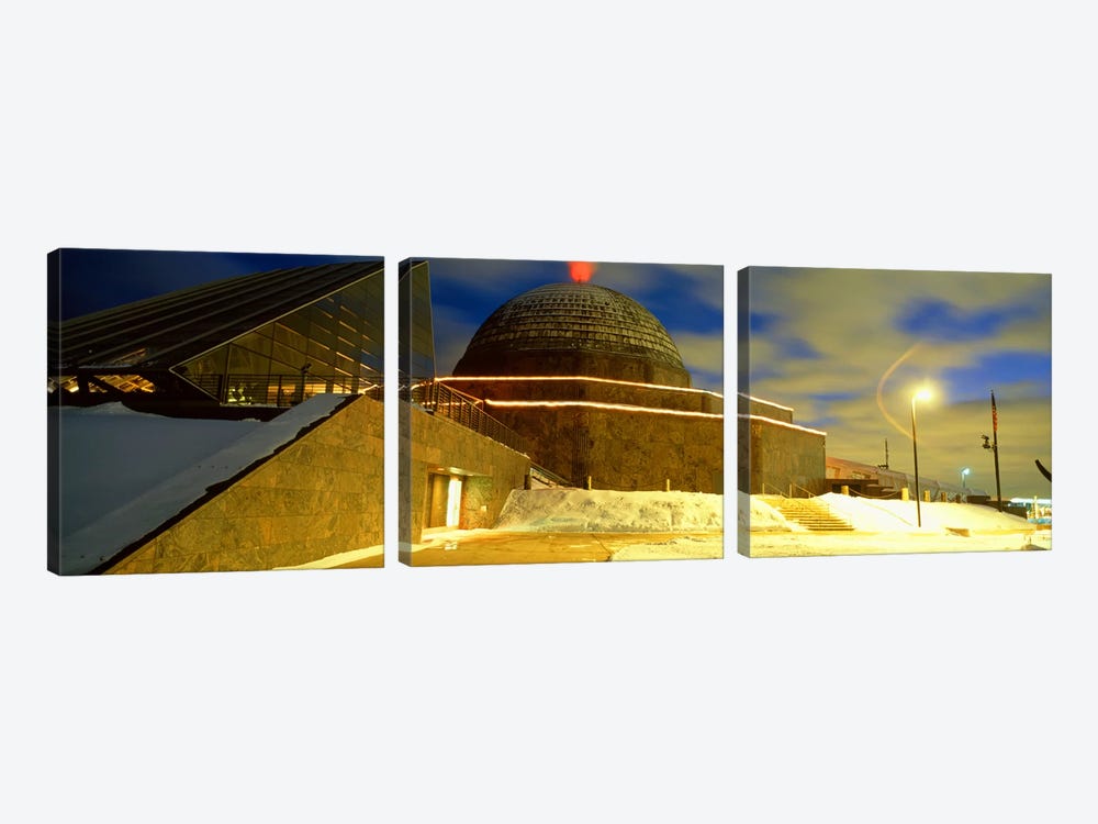 Museum lit up at dusk, Adler Planetarium, Chicago, Illinois, USA by Panoramic Images 3-piece Canvas Print