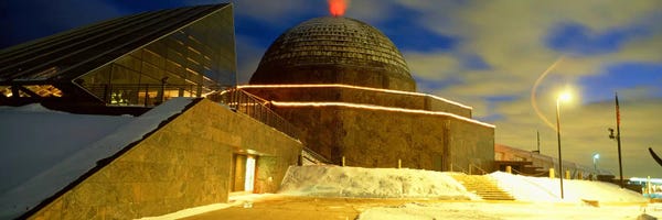 Illinois: Museum lit up at dusk, Adler Planetarium, Chicago, Illinois, USA by Panoramic Images