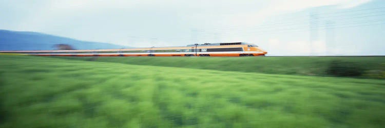 TGV High-speed Train passing through a grassland