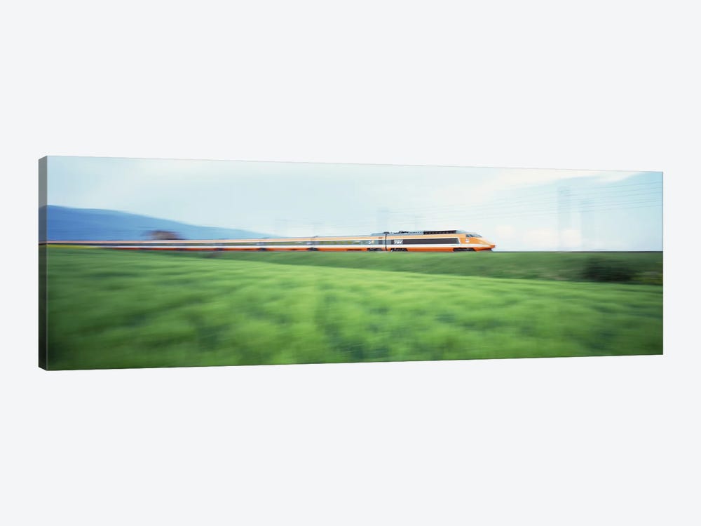 TGV High-speed Train passing through a grassland by Panoramic Images 1-piece Canvas Artwork