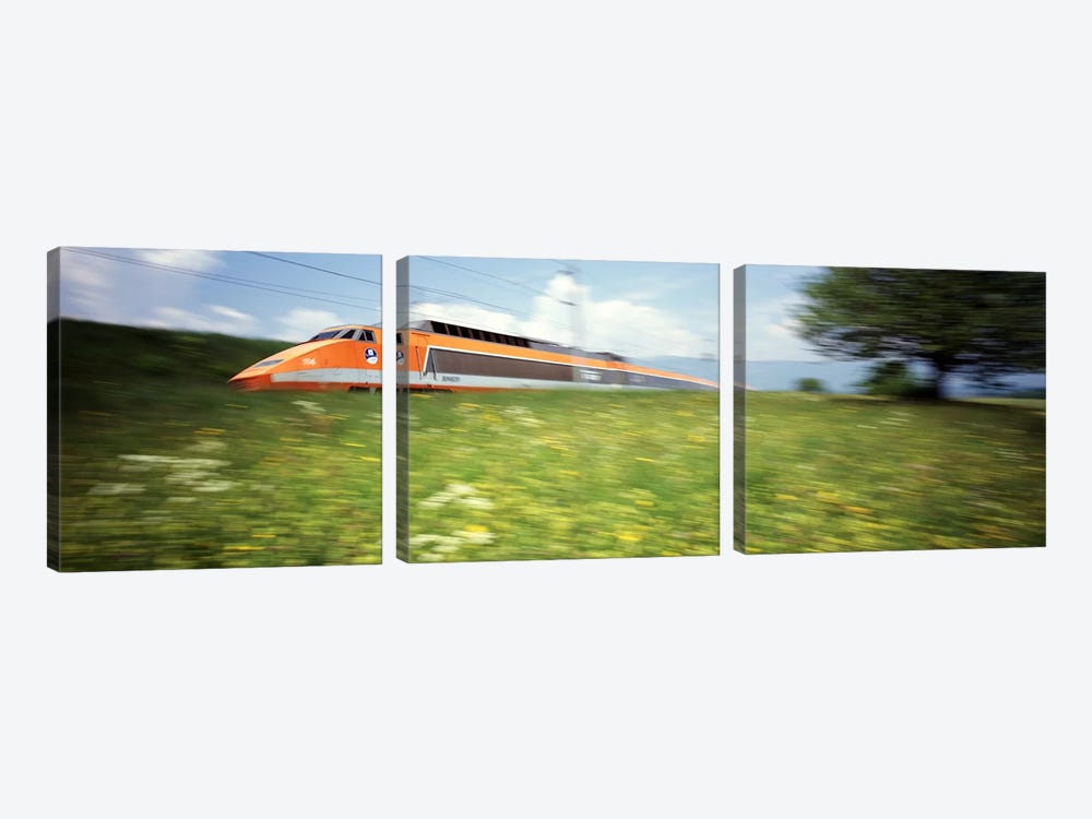 Blurred Motion View Of A TGV (High-Speed Train) by Panoramic Images 3-piece Canvas Art Print