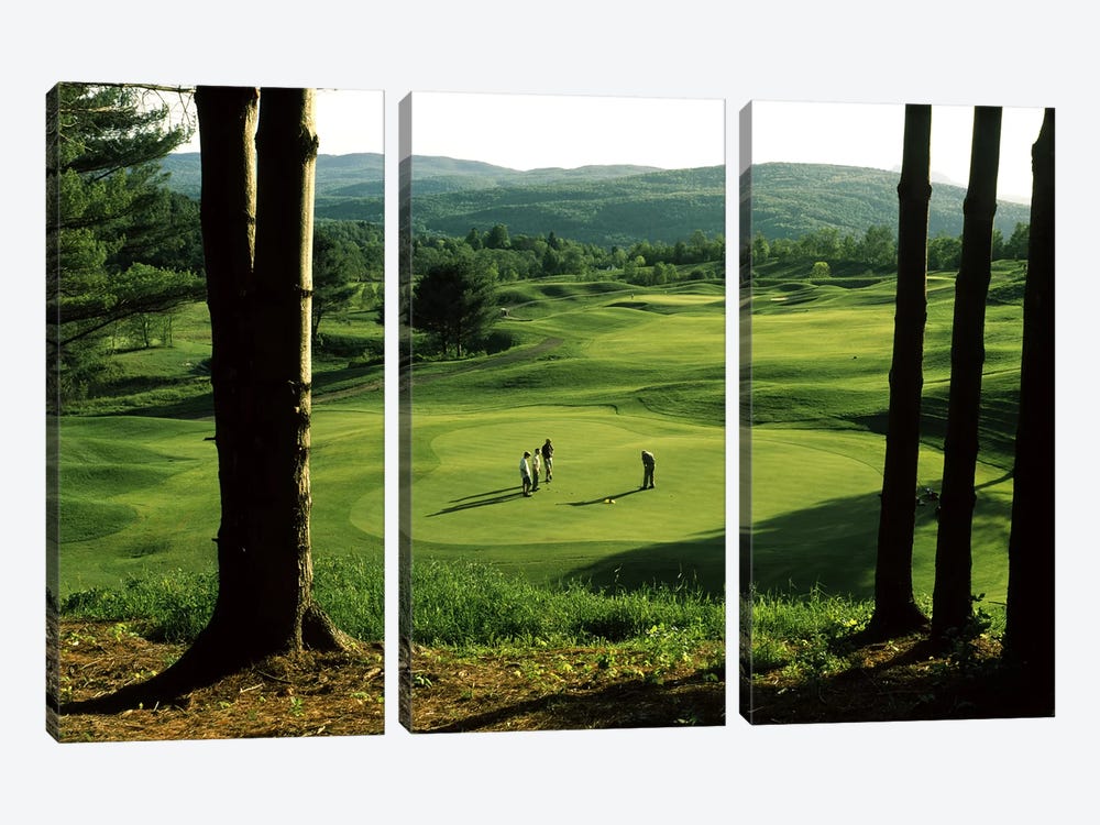 Golfers On A Green, Country Club Of Vermont, Waterbury, Washington County, Vermont, USA by Panoramic Images 3-piece Art Print