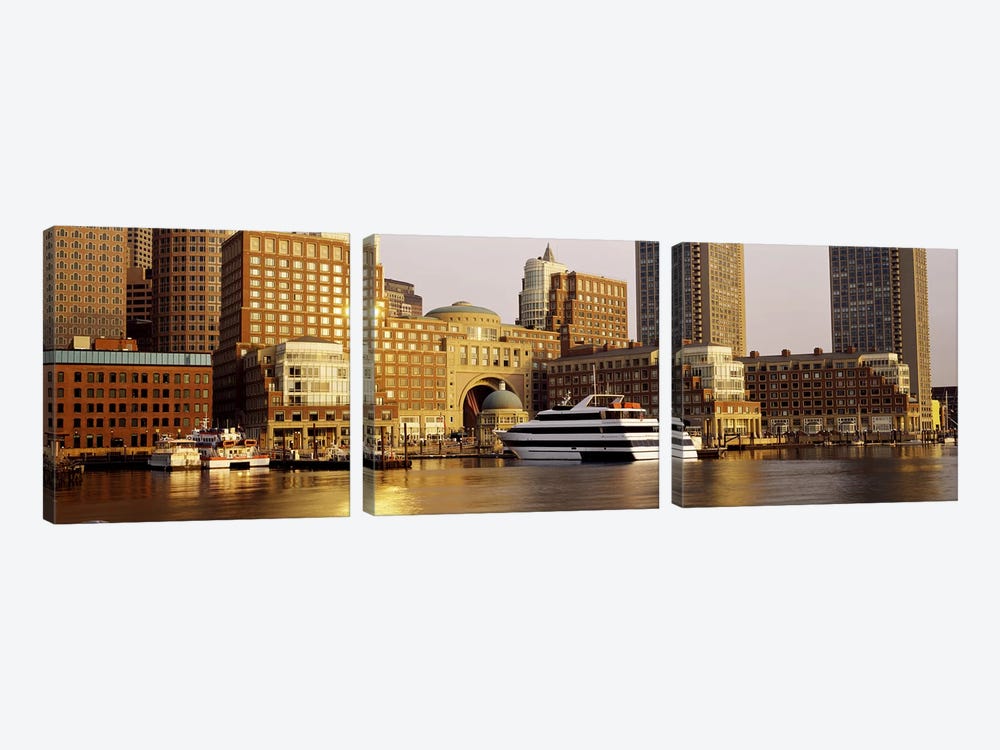 Buildings at the waterfront, Boston, Suffolk County, Massachusetts, USA by Panoramic Images 3-piece Art Print