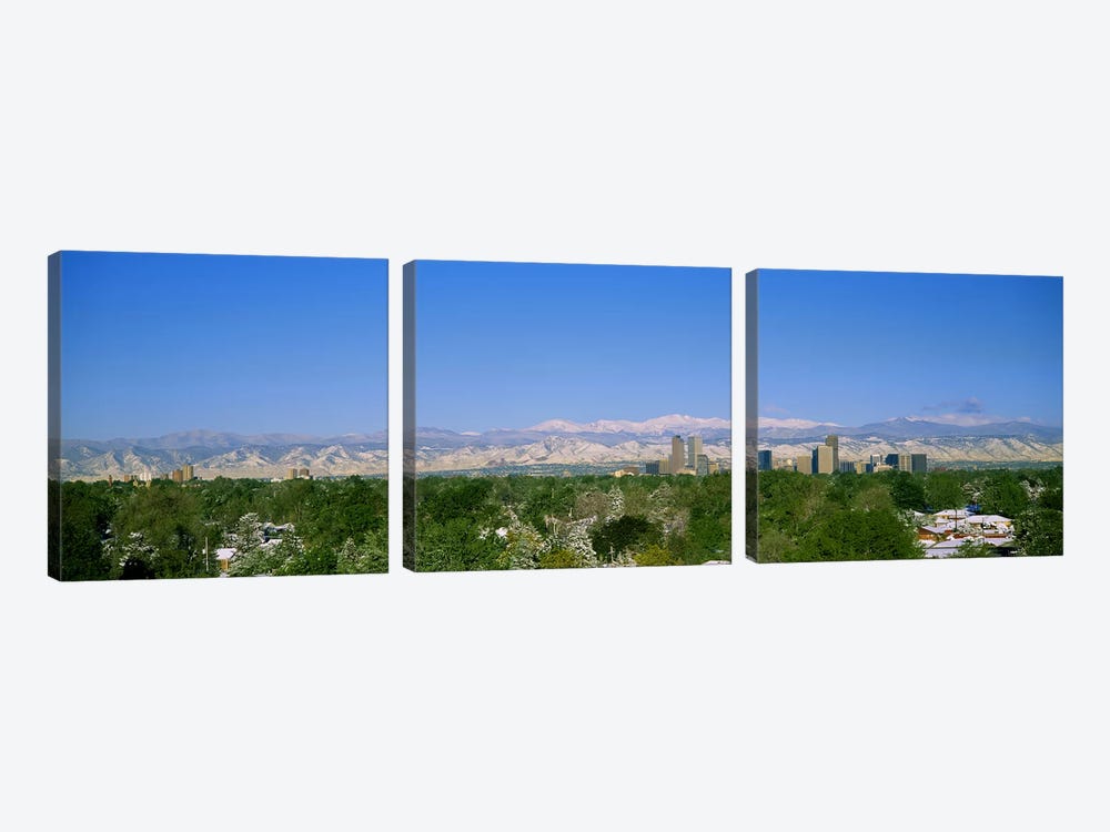 Buildings in a city with a mountain range in the background, Denver, Colorado, USA by Panoramic Images 3-piece Canvas Art Print