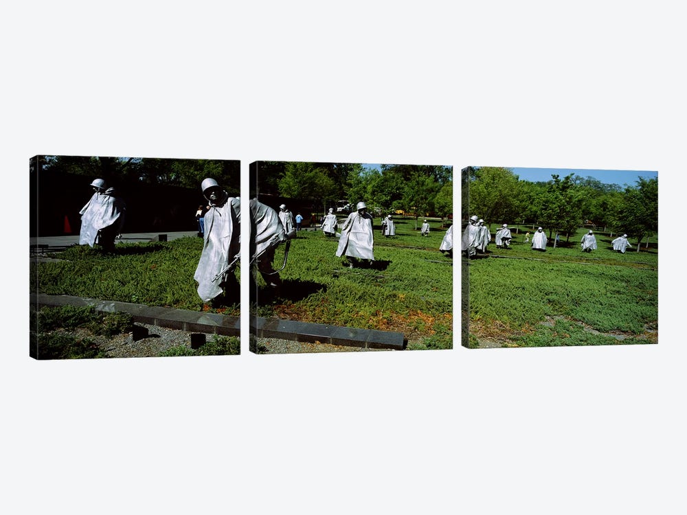 USA, Washington DC, Korean War Memorial, Statues in the field by Panoramic Images 3-piece Canvas Wall Art