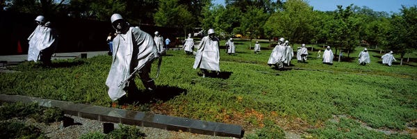 USA, Washington DC, Korean War Memorial, Statues in the field