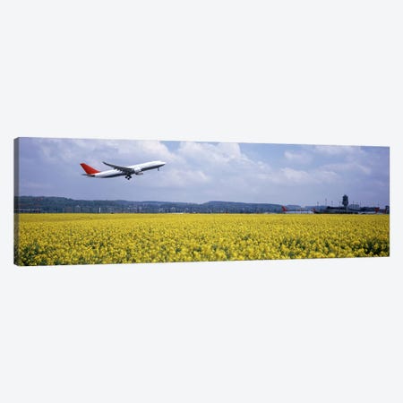 A Departing Airplane, Zurich (Kloten) Airport, Zurich, Switzerland Canvas Print #PIM3014} by Panoramic Images Canvas Artwork